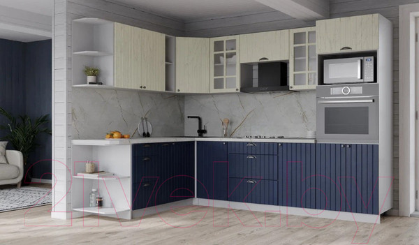 Изображение товара Кухонный гарнитур Интерлиния Берес 1.88x2.6 ВТ левая (дуб снежный/дуб королевский/серый каспий)