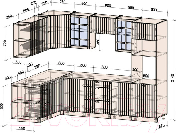 Изображение товара Кухонный гарнитур Интерлиния Берес 1.88x2.8 ВТ левая (дуб снежный/дуб королевский/серый каспий)