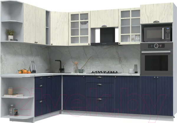 Изображение товара Кухонный гарнитур Интерлиния Берес 1.88x2.8 ВТ левая (дуб снежный/дуб королевский/серый каспий)