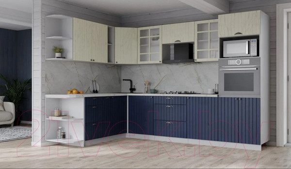 Изображение товара Кухонный гарнитур Интерлиния Берес 1.88x2.8 ВТ левая (дуб снежный/дуб королевский/серый каспий)