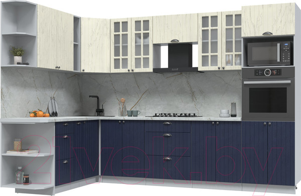 Изображение товара Кухонный гарнитур Интерлиния Берес 1.88x3.0 ВТ левая (дуб снежный/дуб королевский/серый каспий)