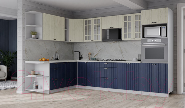 Изображение товара Кухонный гарнитур Интерлиния Берес 1.88x3.0 ВТ левая (дуб снежный/дуб королевский/серый каспий)