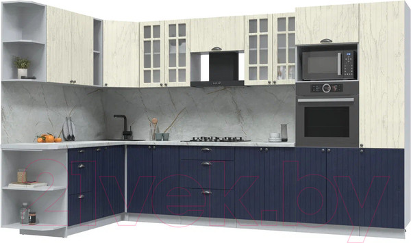 Изображение товара Кухонный гарнитур Интерлиния Берес 1.88x3.4 ВТ левая (дуб снежный/дуб королевский/серый каспий)