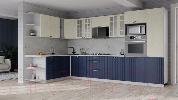 Изображение товара Кухонный гарнитур Интерлиния Берес 1.88x3.4 ВТ левая (дуб снежный/дуб королевский/серый каспий)