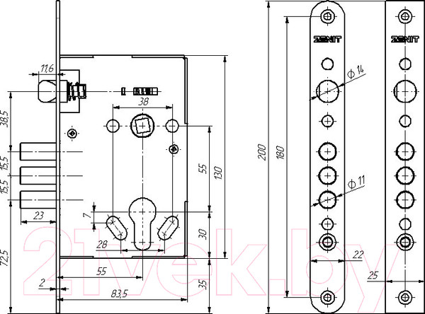 Изображение товара Замок врезной Зенит ЗВ4.009