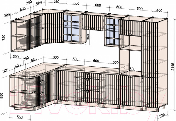 Изображение товара Кухонный гарнитур Интерлиния Берес 1.88x3.2 ВТ левая (дуб лазурный/дуб бунратти)