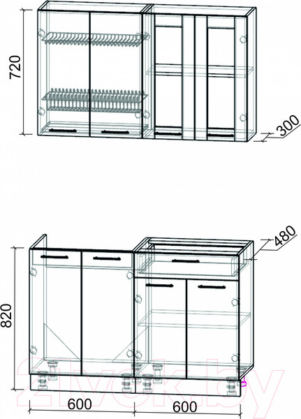 Изображение товара Кухонный гарнитур Интерлиния Мила 12 без столешницы (серебристый/бетон)