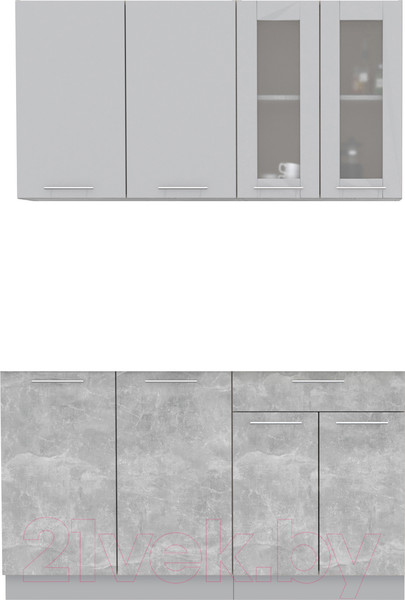 Изображение товара Кухонный гарнитур Интерлиния Мила 14 без столешницы (серебристый/бетон)