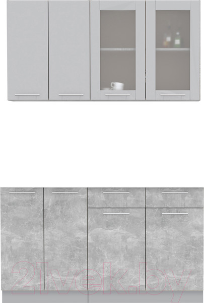 Изображение товара Кухонный гарнитур Интерлиния Мила 14-60 без столешницы (серебристый/бетон)