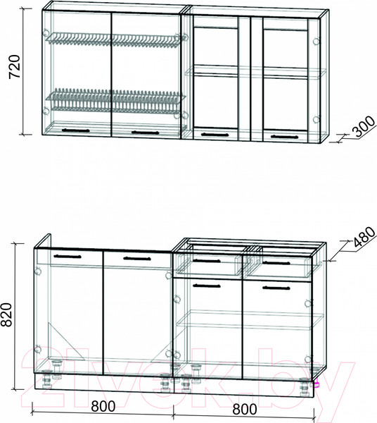 Изображение товара Кухонный гарнитур Интерлиния Мила 16 без столешницы (серебристый/бетон)