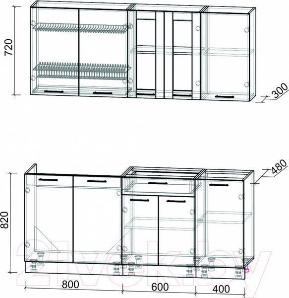 Изображение товара Кухонный гарнитур Интерлиния Мила 18 без столешницы (серебристый/бетон)
