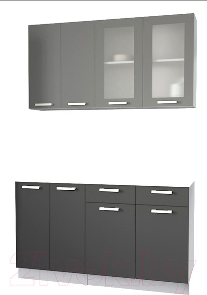 Изображение товара Кухонный гарнитур Интерлиния Мила 14-60 без столешницы (серебристый/антрацит)