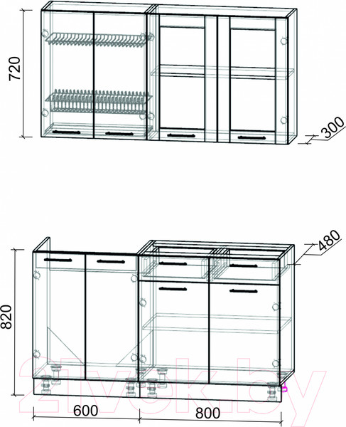 Изображение товара Кухонный гарнитур Интерлиния Мила 14-60 без столешницы (серебристый/антрацит)