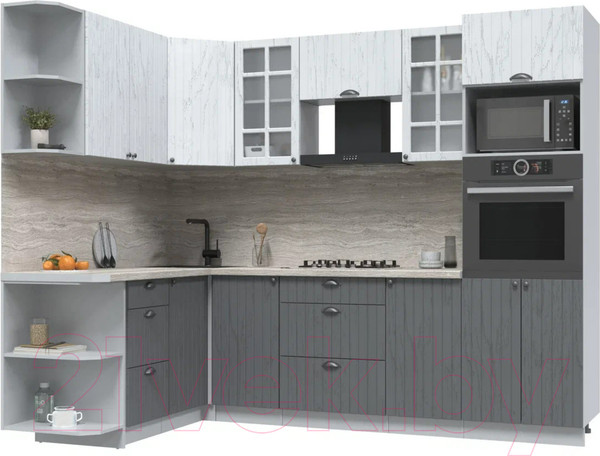 Изображение товара Кухонный гарнитур Интерлиния Берес 1.68x2.6 ВТ левая (дуб полярный/дуб серый/травертин серый)