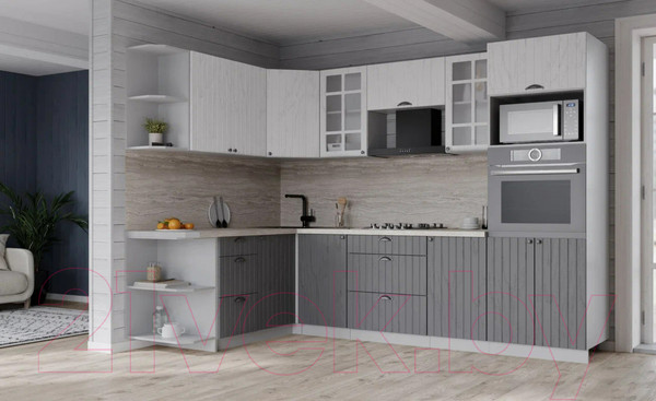 Изображение товара Кухонный гарнитур Интерлиния Берес 1.68x2.6 ВТ левая (дуб полярный/дуб серый/травертин серый)