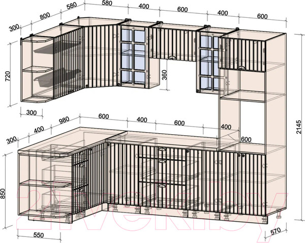 Изображение товара Кухонный гарнитур Интерлиния Берес 1.68x2.6 ВТ левая (дуб полярный/дуб серый/травертин серый)