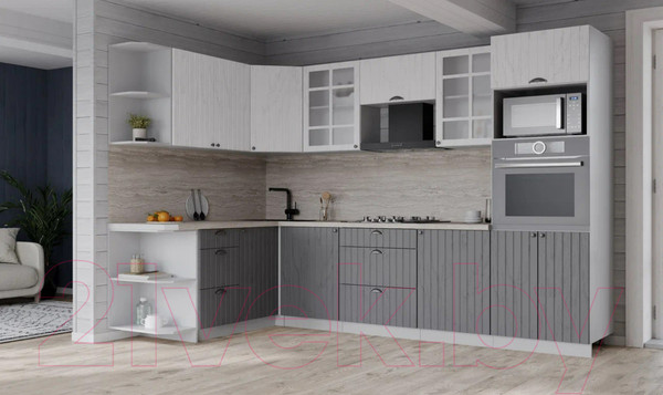 Изображение товара Кухонный гарнитур Интерлиния Берес 1.68x2.8 ВТ левая (дуб полярный/дуб серый/травертин серый)