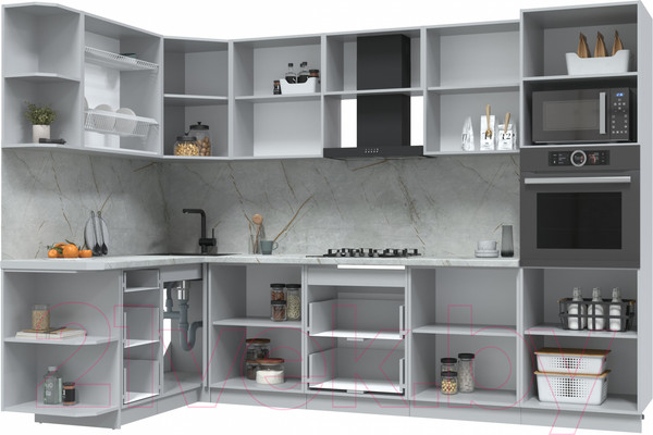 Изображение товара Кухонный гарнитур Интерлиния Берес 1.68x3.0 ВТ левая (дуб полярный/дуб серый/травертин серый)