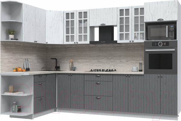 Изображение товара Кухонный гарнитур Интерлиния Берес 1.68x3.0 ВТ левая (дуб полярный/дуб серый/травертин серый)