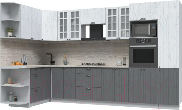 Изображение товара Кухонный гарнитур Интерлиния Берес 1.68x3.4 ВТ левая (дуб полярный/дуб серый/травертин серый)