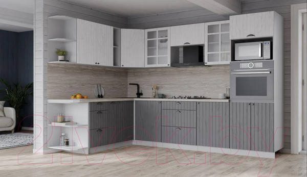 Изображение товара Кухонный гарнитур Интерлиния Берес 1.88x2.8 ВТ левая (дуб полярный/дуб серый/травертин серый)