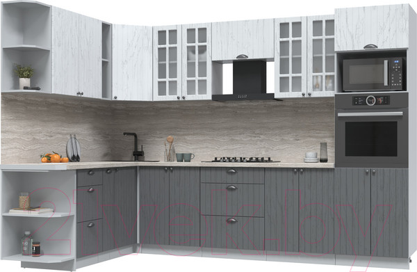 Изображение товара Кухонный гарнитур Интерлиния Берес 1.88x3.0 ВТ левая (дуб полярный/дуб серый/травертин серый)