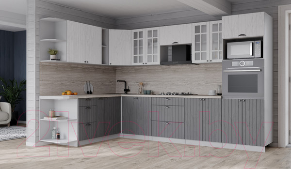 Изображение товара Кухонный гарнитур Интерлиния Берес 1.88x3.0 ВТ левая (дуб полярный/дуб серый/травертин серый)