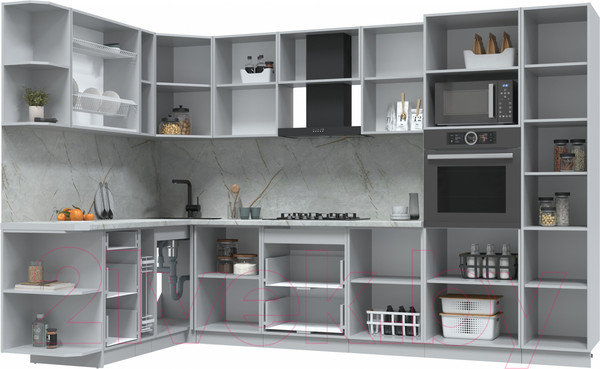 Изображение товара Кухонный гарнитур Интерлиния Берес 1.88x3.2 ВТ левая (дуб серый/опал светлый)