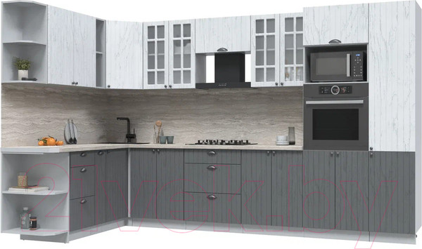 Изображение товара Кухонный гарнитур Интерлиния Берес 1.88x3.4 ВТ левая (дуб полярный/дуб серый/травертин серый)