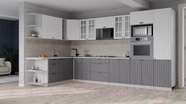 Изображение товара Кухонный гарнитур Интерлиния Берес 1.88x3.4 ВТ левая (дуб полярный/дуб серый/травертин серый)