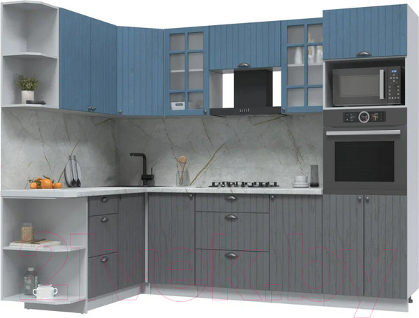 Изображение товара Кухонный гарнитур Интерлиния Берес 1.68x2.6 ВТ левая (дуб лазурный/дуб серый/серый каспий)