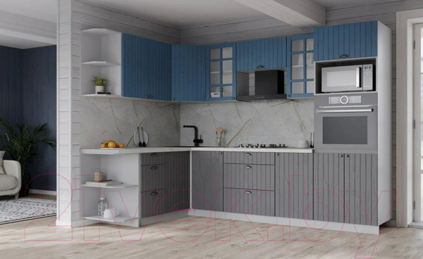 Изображение товара Кухонный гарнитур Интерлиния Берес 1.68x2.6 ВТ левая (дуб лазурный/дуб серый/серый каспий)