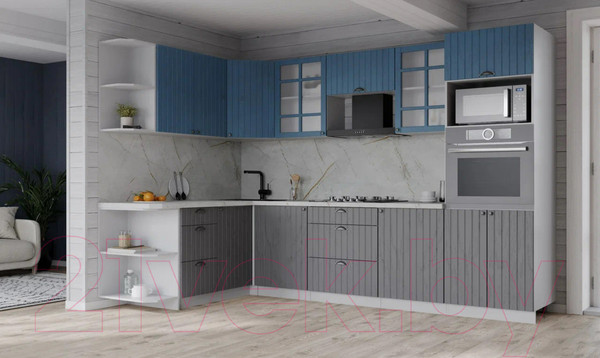 Изображение товара Кухонный гарнитур Интерлиния Берес 1.68x2.8 ВТ левая (дуб лазурный/дуб серый/серый каспий)