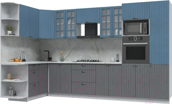 Изображение товара Кухонный гарнитур Интерлиния Берес 1.68x3.4 ВТ левая (дуб лазурный/дуб серый/серый каспий)