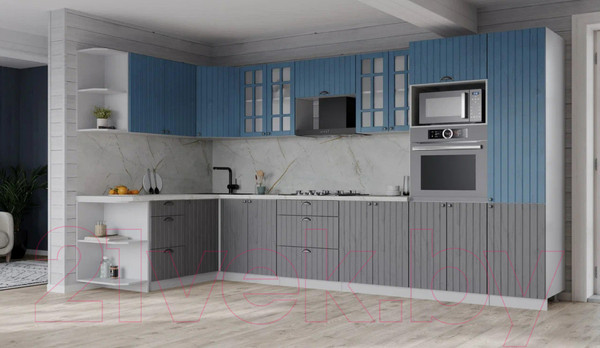 Изображение товара Кухонный гарнитур Интерлиния Берес 1.68x3.4 ВТ левая (дуб лазурный/дуб серый/серый каспий)