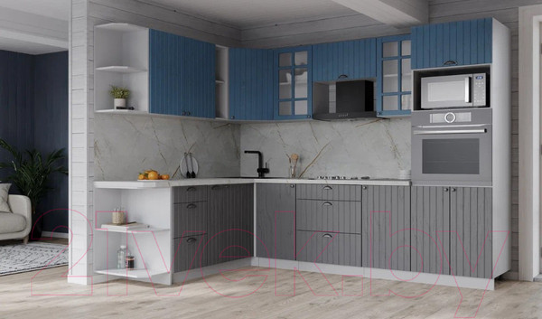 Изображение товара Кухонный гарнитур Интерлиния Берес 1.88x2.6 ВТ левая (дуб лазурный/дуб серый/серый каспий)