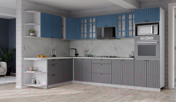 Изображение товара Кухонный гарнитур Интерлиния Берес 1.88x3.0 ВТ левая (дуб лазурный/дуб серый/серый каспий)