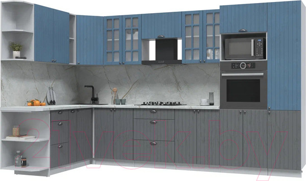 Изображение товара Кухонный гарнитур Интерлиния Берес 1.88x3.4 ВТ левая (дуб лазурный/дуб серый/серый каспий)