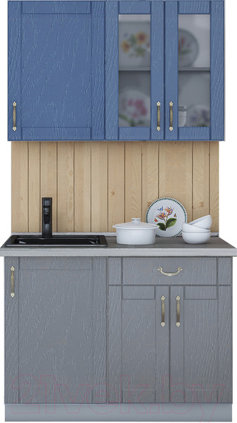 Изображение товара Кухонный гарнитур Интерлиния Мила Крафт 1.1 (дуб серый/дуб лазурный/травертин серый)