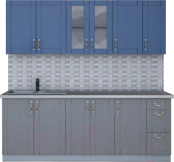 Изображение товара Кухонный гарнитур Интерлиния Мила Крафт 2.1 (дуб серый/дуб лазурный/травертин серый)