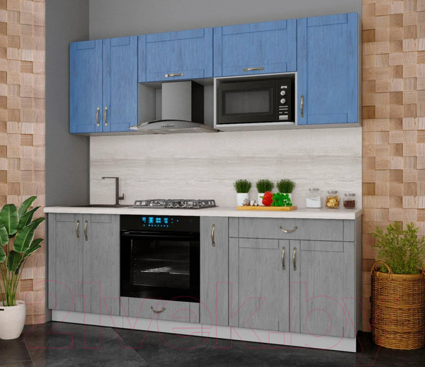 Изображение товара Кухонный гарнитур Интерлиния Мила Крафт 2.2 (дуб серый/дуб лазурный/травертин серый)