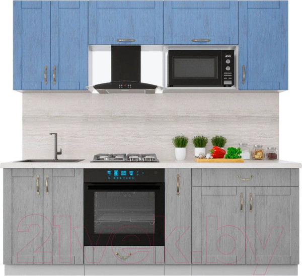 Изображение товара Кухонный гарнитур Интерлиния Мила Крафт 2.2 (дуб серый/дуб лазурный/травертин серый)