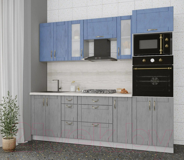 Изображение товара Кухонный гарнитур Интерлиния Мила Крафт 2.4 (дуб серый/дуб лазурный/травертин серый)