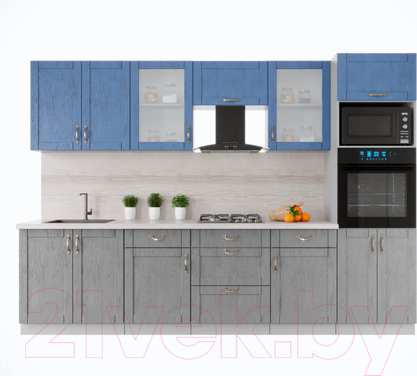 Изображение товара Кухонный гарнитур Интерлиния Мила Крафт 3.0 (дуб серый/дуб лазурный/травертин серый)