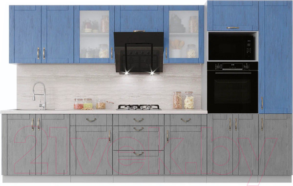 Изображение товара Кухонный гарнитур Интерлиния Мила Крафт 3.4 (дуб серый/дуб лазурный/травертин серый)