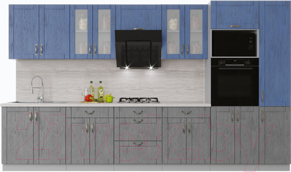 Изображение товара Кухонный гарнитур Интерлиния Мила Крафт 3.6 (дуб серый/дуб лазурный/травертин серый)