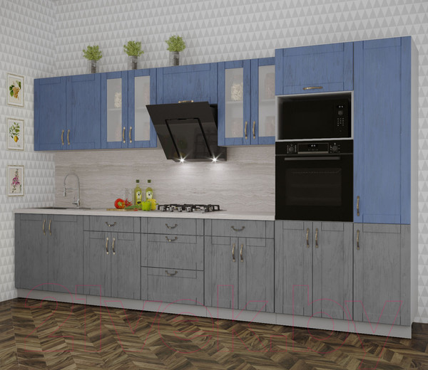 Изображение товара Кухонный гарнитур Интерлиния Мила Крафт 3.6 (дуб серый/дуб лазурный/травертин серый)
