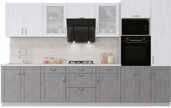 Изображение товара Кухонный гарнитур Интерлиния Мила Крафт 3.4 (дуб серый/дуб полярный/травертин серый)