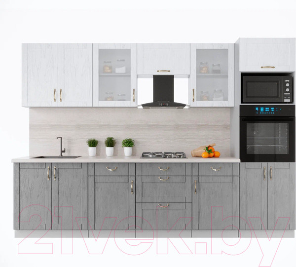 Изображение товара Кухонный гарнитур Интерлиния Мила Крафт 3.0 (дуб серый/дуб полярный/травертин серый)