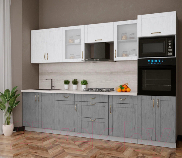 Изображение товара Кухонный гарнитур Интерлиния Мила Крафт 3.0 (дуб серый/дуб полярный/травертин серый)